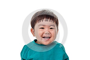 Studio portrait of young child building smile in white background