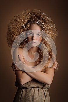 studio portrait of a young cute girl