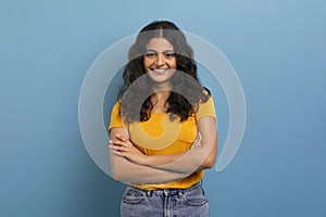 Studio portrait of young indian woman student