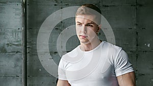 Studio portrait young men bodybuilder athlete