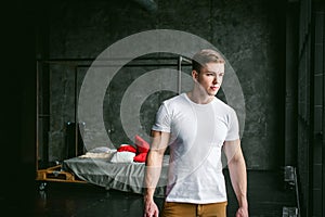 Studio portrait young men bodybuilder athlete