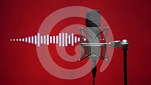 Studio professional microphone on the background of sound waves