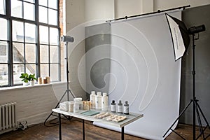 Wall interior with shadow from window white and grey backdrop