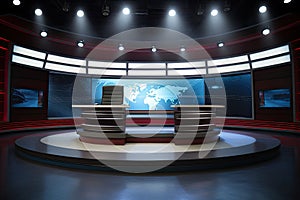 The studio's a news set. Studio TV news program. Newscaster background