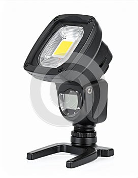 Studio Shot of a Black Portable LED Light on White Background