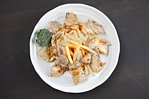 Chicken basil with French fries