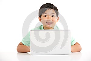 Studio Shot Of Chinese Boy With Laptop
