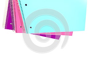 Studio shot colorful spiral 1-subject notebooks isolated on whit