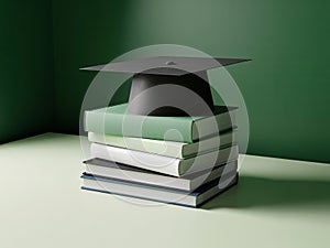 Graduation Cap on Stack of Books