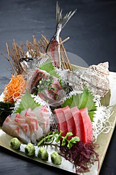 Studio shot of fresh sashimi combo plate