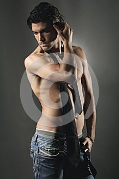 Studio shot of an handsome man shirtless