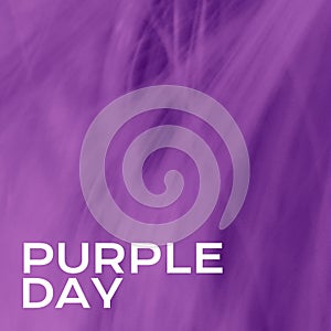 Studio shot of illustrative purple day text isolated over abstract purple background, copy space