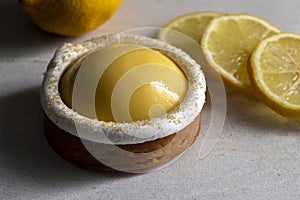 Studio shot of a lemon meringue tart