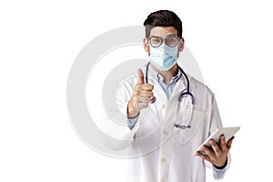 Studio shot of male doctor giving thumbs up