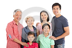 Studio Shot Of Multi-Generation Chinese Family