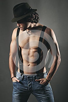 Studio shot of a muscular man shirtless