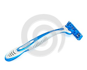 Studio shot one plastic disposable razor isolated on white