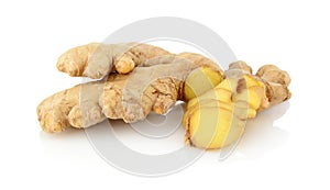 Studio shot of sliced ginger isolated on white