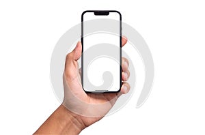 Studio shot of Smartphone iphoneX with blank white screen for Infographic Global Business Plan, model iPhone 11 Pro or iPhone x Ma