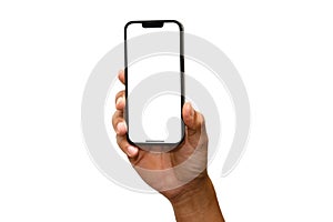 Studio shot of Smartphone iphoneX with blank white screen for Infographic Global Business Plan, model iPhone