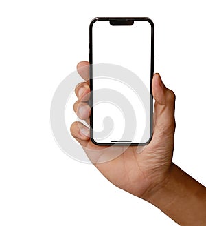 Studio shot of Smartphone iphoneX with blank white screen for Infographic Global Business Plan, model iPhone