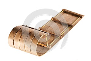 Studio shot of a wooden toboggan isolated on white.