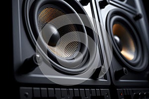 Studio sound bass equipment musical technology powerful audio loudspeaker woofer stereo electronic speaker