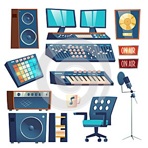 Studio sound recording equipment set isolated