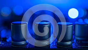 Studio Soundboard Knobs with Blue Bokeh Lights