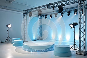 Studio stage lighting with pastel blue tones for display