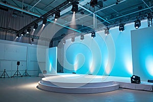 Studio stage lighting with pastel blue tones for display