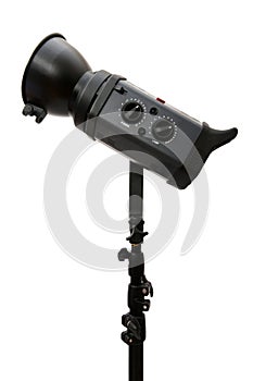 Studio stobe with reflector isolated on white
