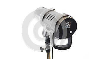 Studio strobe against white background