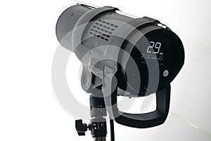 Studio strobe against white background