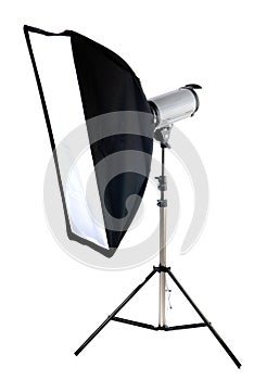 Studio strobe with softbox isolated on the white