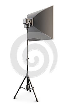 Studio strobe on white background. Studio softbox isolated. 3d.