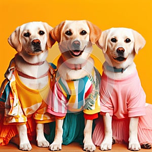 studio style shot of dogs fashionably dressed dogs ready to go out