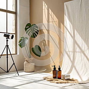 Studio wall interior with leaf shadow