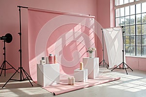 Wall interior with shadow from window pink backdrop