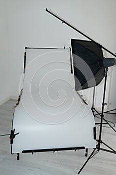 Studio white table setup equipment for product object picture in isolated background