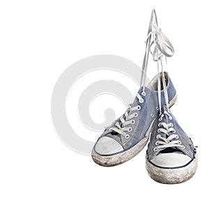 Studioshot of run down shoes isolated on white