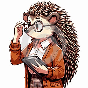 Studious Hedgehog Holding Glasses