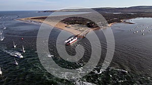 Studland beach and Sandbanks ferry crossing fly away