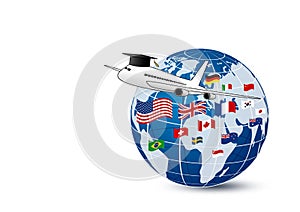 Study abroad concept design of airplane and world education photo