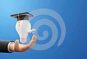 Study abroad concept design of business hand and light bulb with graduation cap and plane