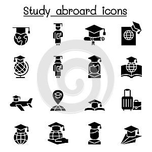 Study abroad & Graduation icon set