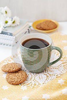 A study break: a cup of tea and a plate of cookies