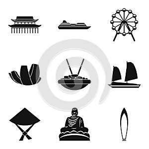 Study of buddhism icons set, simple style