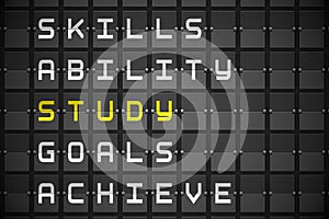 Study buzzwords on black mechanical board