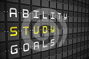 Study buzzwords on black mechanical board